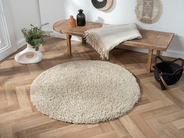 Covor rotund MyShaggy foarte moale si pufos bej 100 cm - LunaHome.ro