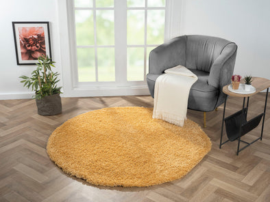 Covor rotund MyShaggy foarte moale si pufos galben 150 cm - LunaHome.ro