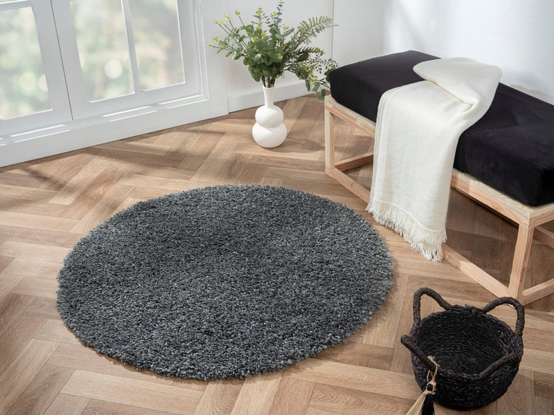 Covor rotund MyShaggy foarte moale si pufos gri 100 cm - LunaHome.ro