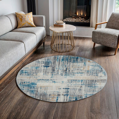 Covor rotund Niamh albastru cu fire scurte design modern 120 cm - LunaHome.ro