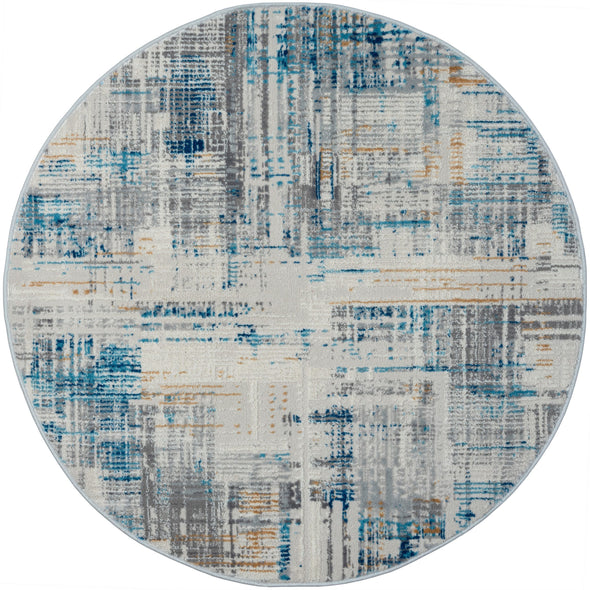 Covor rotund Niamh albastru cu fire scurte design modern 120 cm - LunaHome.ro