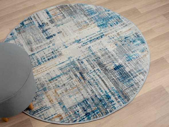 Covor rotund Niamh albastru cu fire scurte design modern 120 cm - LunaHome.ro