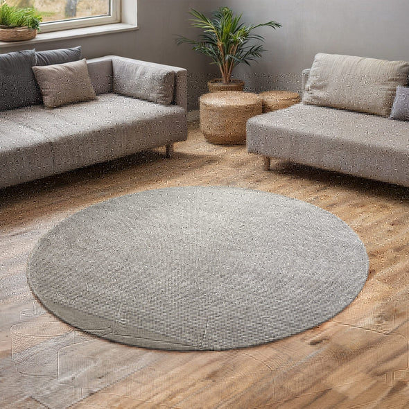 Covor rotund Odenne din lână țesută crem gri 150 cm diametru - LunaHome.ro