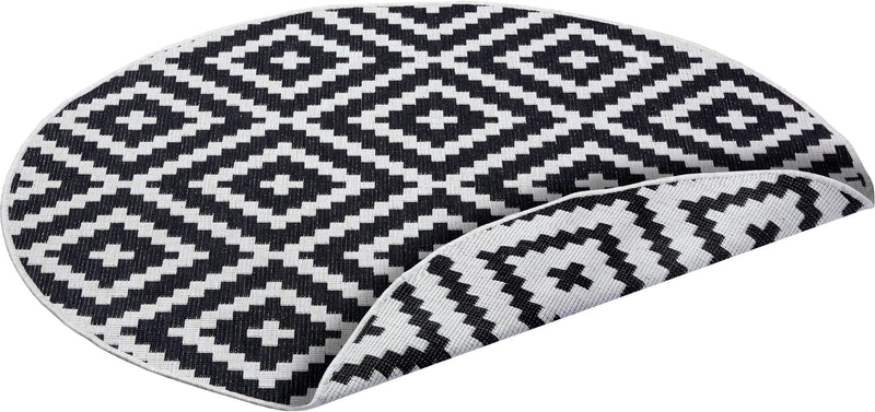 Covor rotund Ronda reversibil, potrivit si pentru exterior, negru 140 cm - LunaHome.ro