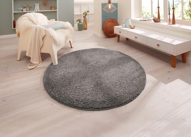 Covor rotund Shaggy Bodrum cu fir lung pufos, gri 140 cm - LunaHome.ro