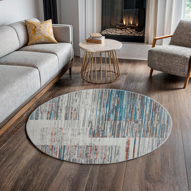 Covor rotund Ziven albastru cu fire scurte design modern 120 cm - LunaHome.ro