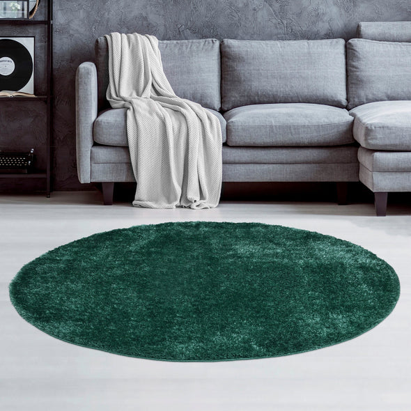 Covor rotund »Anastasia« verde, foarte moale si pufos, 140 cm - LunaHome.ro