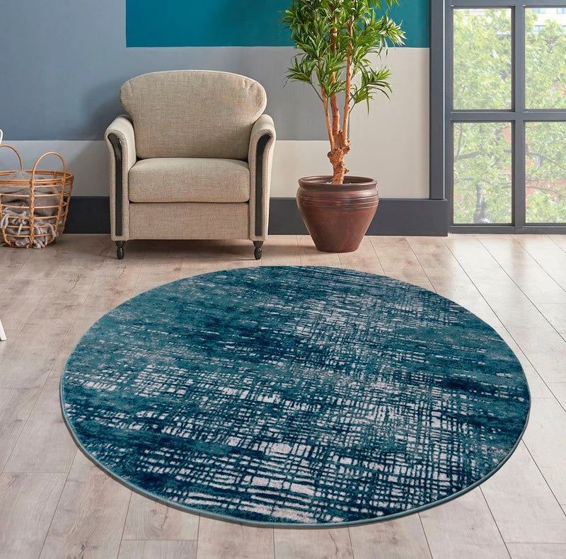 Covor rotund »Ariano« cu model vintage 3D, aspect modern, albastru 140 cm - LunaHome.ro