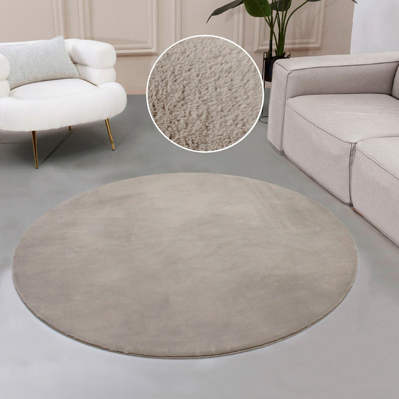 Covor rotund »Balu« cu textura de blana taupe, 180 cm - LunaHome.ro