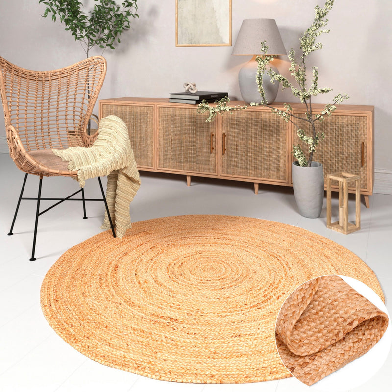 Covor rotund »Bjarka« impletit din iuta naturala, 100 cm - LunaHome.ro