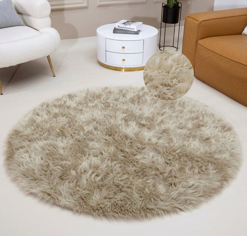 Covor rotund »Dena« din blană sintetica, foarte moale și pufoasă, 140 cm - LunaHome.ro