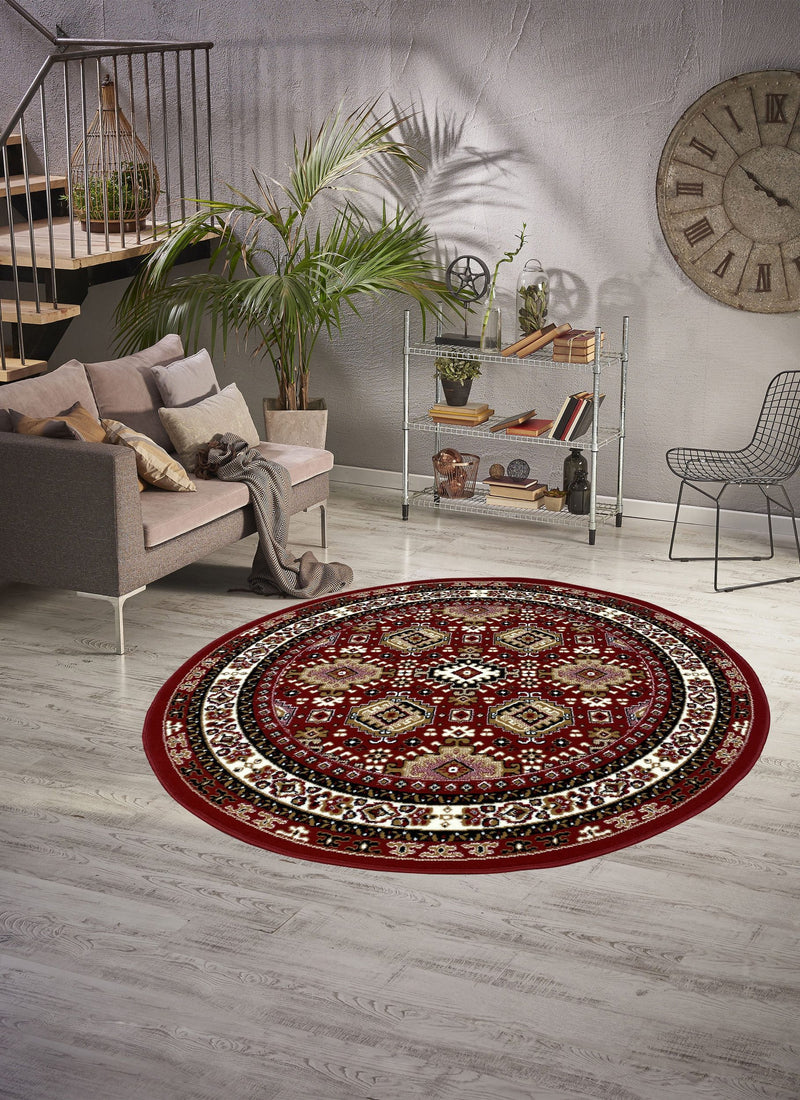 Covor rotund »Diantha« cu aspect oriental roșu inchis, 190 cm - LunaHome.ro