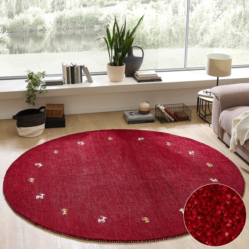 Covor rotund »Gabbeh« din lână pură vișiniu 200 cm - LunaHome.ro