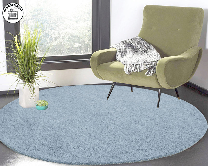Covor rotund »Gabbeh uni« din lână pură albastru 200 cm - LunaHome.ro