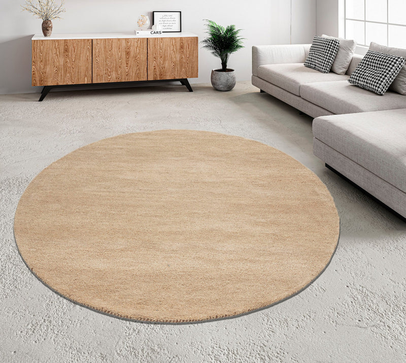 Covor rotund »Gabbeh uni« din lână pură bej 140 cm - LunaHome.ro