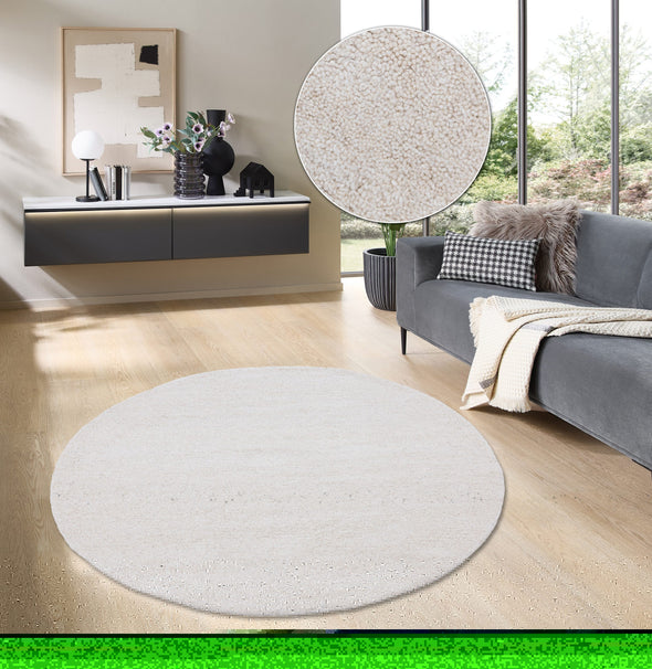 Covor rotund »Gabbeh uni« din lână pură crem 190 cm - LunaHome.ro