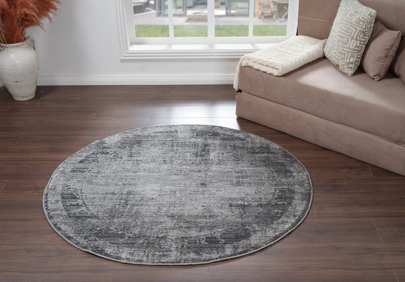 Covor rotund »Hamsa« cu aspect vintage, model 3D, gri 140 cm - LunaHome.ro