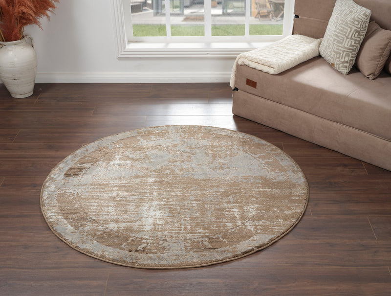 Covor rotund »Hamsa« cu aspect vintage, model 3D, maro 140 cm - LunaHome.ro