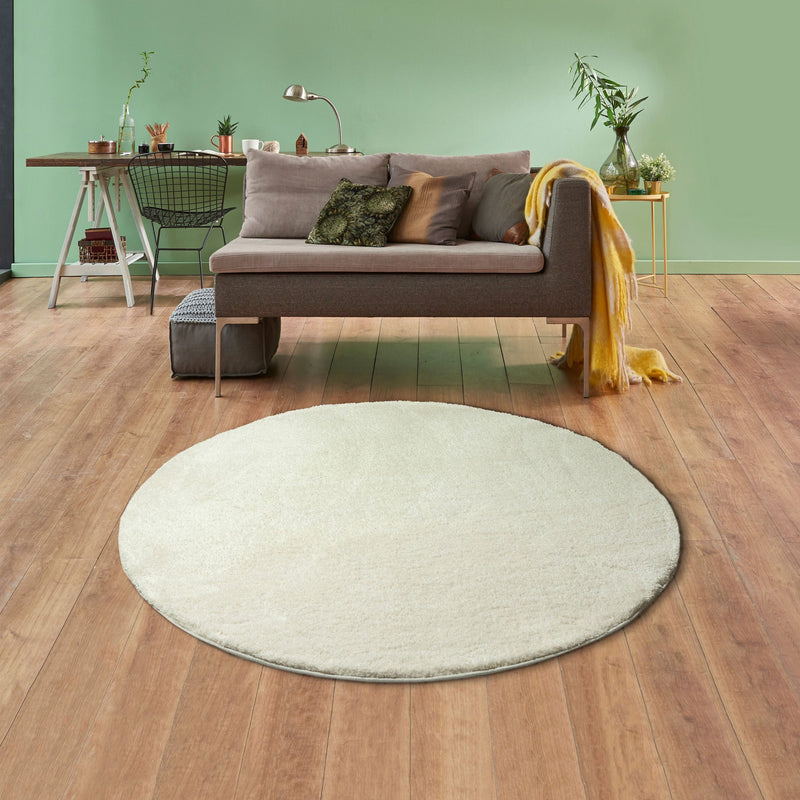 Covor rotund »Ilvi« foarte moale si pufos, culoare nisip 140 cm - LunaHome.ro