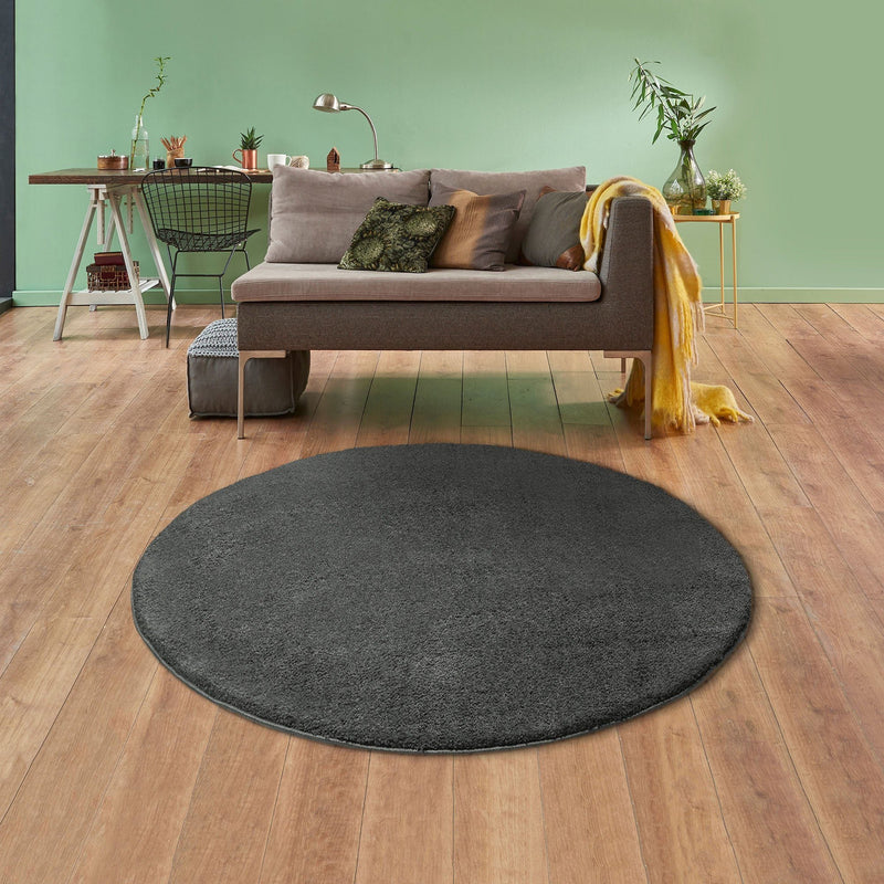 Covor rotund »Ilvi« foarte pufos, gri inchis, 190 cm diametru - LunaHome.ro