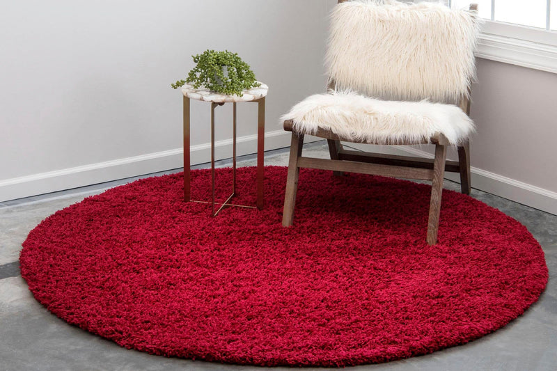 Covor rotund »Shaggy Shag« roșu foarte moale si pufos, 122 cm diametru - LunaHome.ro