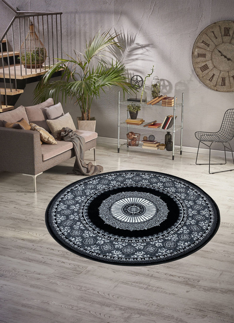 Covor rotund »Shari« cu model oriental, gri, 190 cm diametru - LunaHome.ro