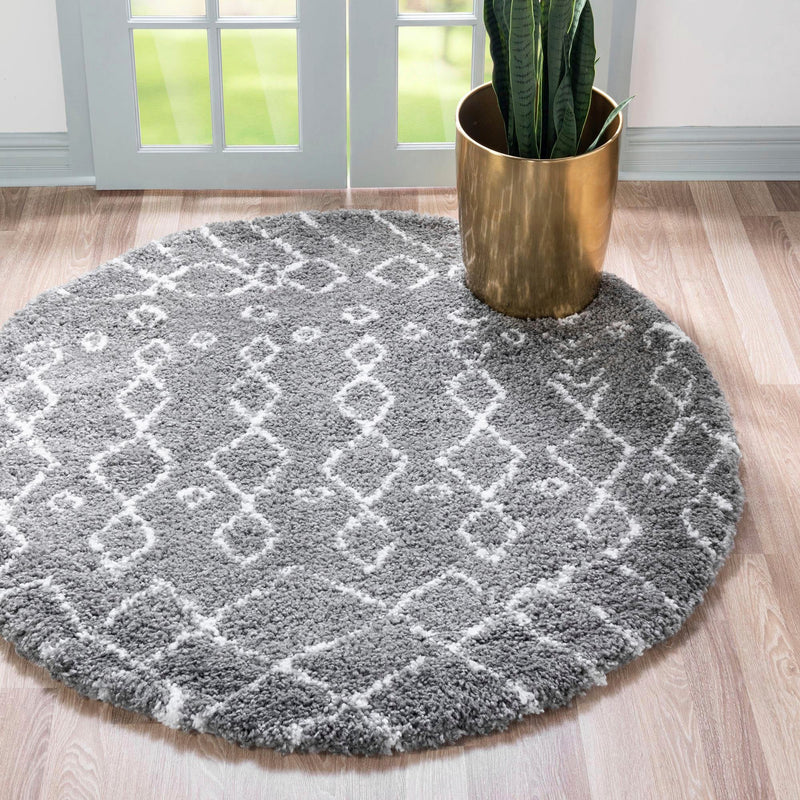 Covor rotund »Temara Shag« foarte pufos, gri 152 cm diametru - LunaHome.ro