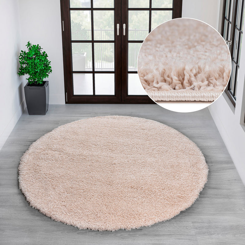 Covor rotund »Viva« cu fire lungi, pufos culoare nisip, 140 cm - LunaHome.ro