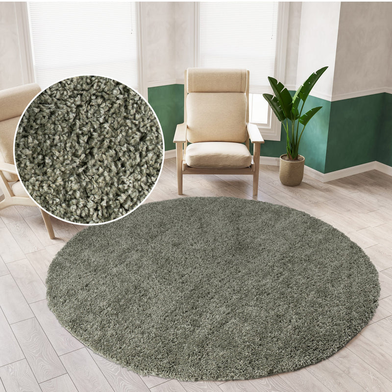 Covor rotund »Viva« cu fire lungi, pufos verde oliv 140 cm