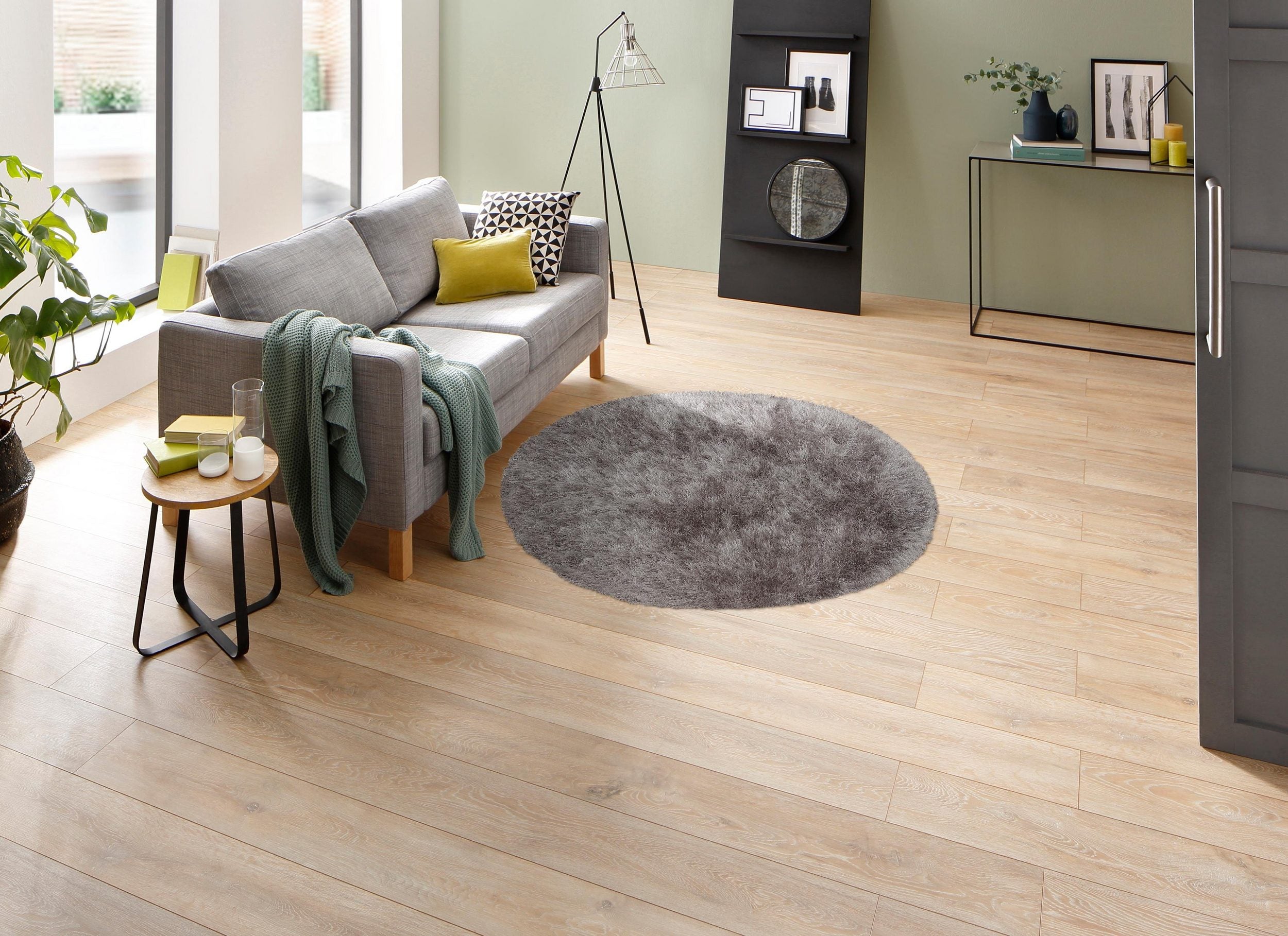 Rotupd Covor rotund cu fire înalte Glossy 411, deosebit de moale, gri 120 cm