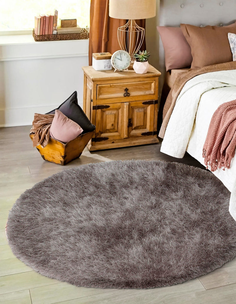 Covor rotund cu fire înalte Glossy 411, deosebit de moale, gri 120 cm - LunaHome.ro