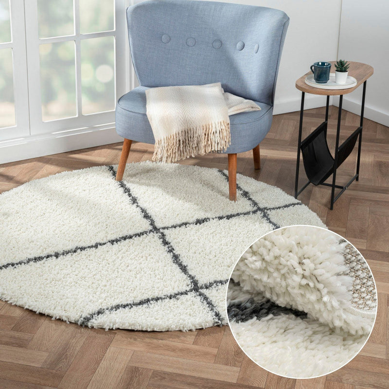 Covor rotund cu fire înalte »My Shaggy Rhombus«, design scandi, 120 cm - LunaHome.ro