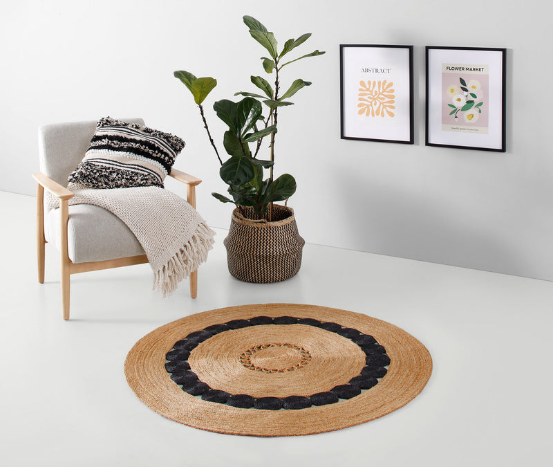 Covor rotund din iută Naturala lucrat manual 60 cm - LunaHome.ro