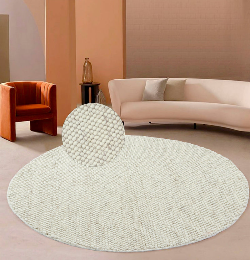 Covor rotund din lână Ainhoa model cu noduri crem 120 cm - LunaHome.ro