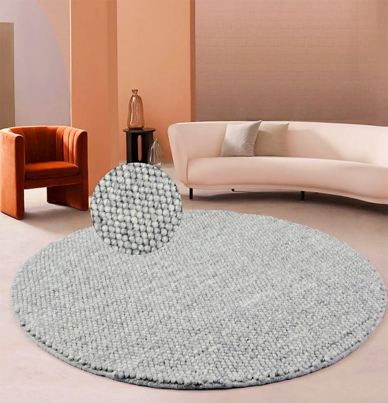 Covor rotund din lână Ainhoa model cu noduri gri, 120 cm diametru - LunaHome.ro