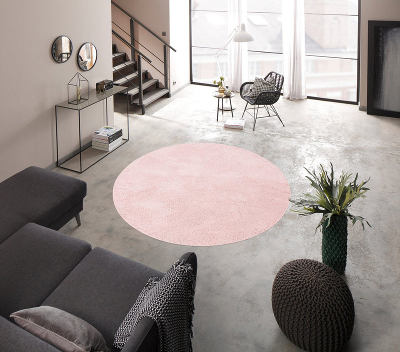 Covor rotund foarte pufos Desner roz 190 cm diametru - LunaHome.ro
