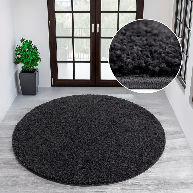 Covor rotund foarte pufos Shaggy 30 antracit 140 cm - LunaHome.ro