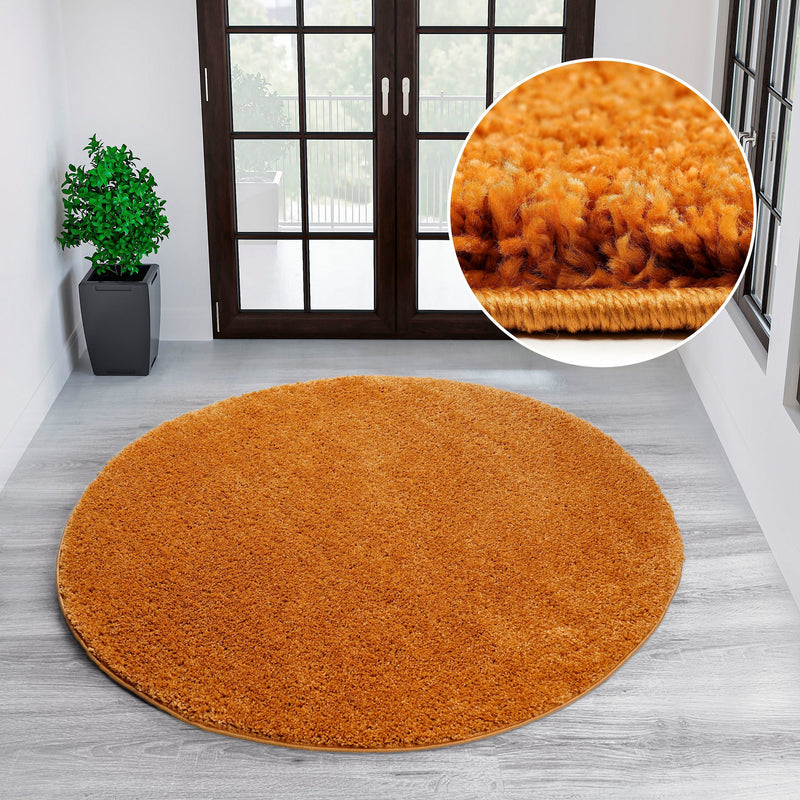 Covor rotund foarte pufos Shaggy 30 galben ocru 140 cm - LunaHome.ro