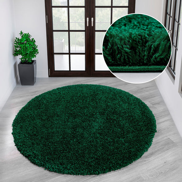 Covor rotund foarte pufos Shaggy 30 verde 140 cm - LunaHome.ro