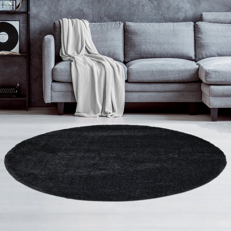Covor rotund super pufos »Malin« negru, 140 cm diametru - LunaHome.ro