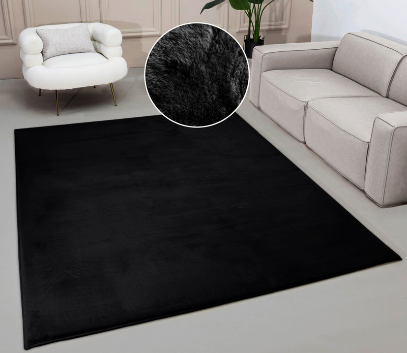 Covor sintetic »Balu« cu textura de blana de iepure negru - LunaHome.ro