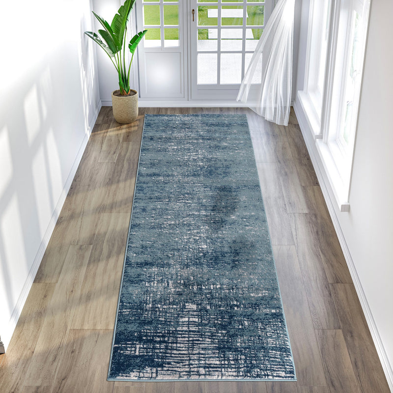 Covor traversa Ariano foarte moale albastru cu model 3D 80x300 cm - LunaHome.ro