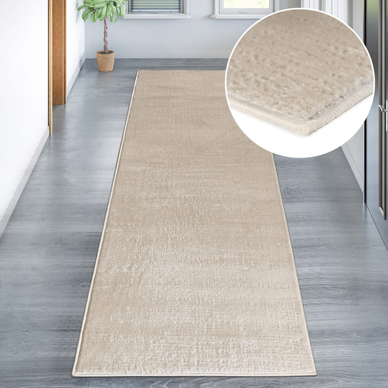 Covor traversa Ariano foarte moale bej cu model 3D 67x230 cm - LunaHome.ro