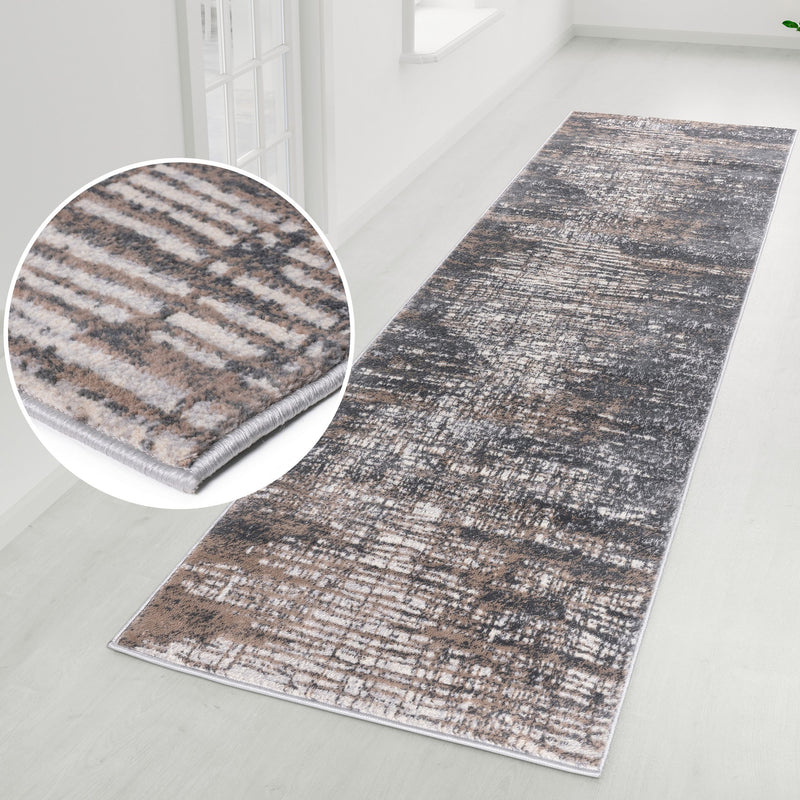 Covor traversa Ariano foarte moale maro cu model 3D 80x300 cm