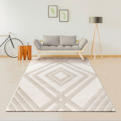 Covor traversă Enni cu model geometric crem bej 80x150 cm - LunaHome.ro