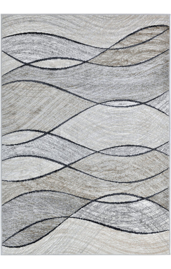 Covor traversa Esmea gri cu bej, model cu valuri 80x150 cm