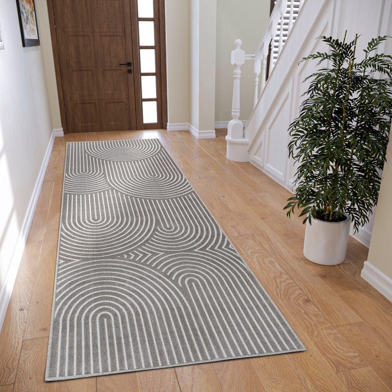 Covor traversă Faron cu fire scurte, design scandinav gri, 80x200 cm - LunaHome.ro