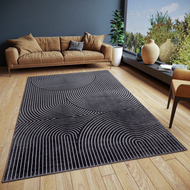 Covor traversa Faron cu fire scurte, design scandinav negru, 80x140 cm - LunaHome.ro