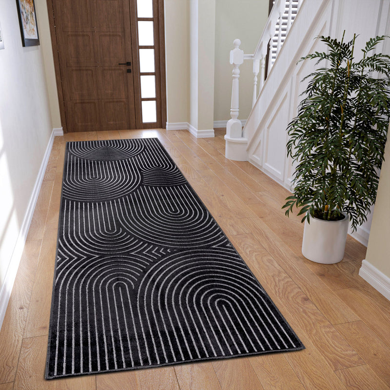 Covor traversă Faron cu fire scurte, design scandinav negru, 80x200 cm - LunaHome.ro