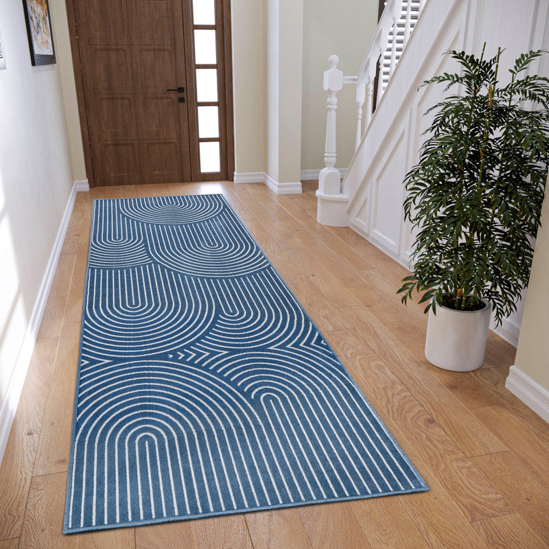Covor traversă Faron din bumbac, design scandi albastru, 80x200 cm - LunaHome.ro
